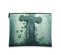Borsa per il trucco con croce celtica, borsa da viaggio vintage gotica per donne, organizer portatile in tela con cerniera, borsa da toilette per la cura della pelle autunnale, 17,8 x 23,