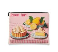 Borsa per il trucco con crostata di limone, borsa da viaggio per cosmetici vintage fantasiosa per donne, piccola borsa portatile in tela con cerniera, borsa da toilette estiva per la cura della pelle