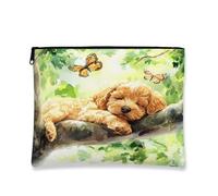 Borsa per il trucco con cucciolo di cane, borsa da viaggio per cosmetici ad acquerello per donne, piccola borsa portatile in tela con cerniera, borsa da toeletta primaverile per la cura della pelle