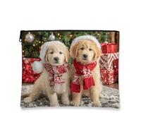 Borsa per il trucco con cucciolo di cane, borsa da viaggio per cosmetici di Natale per donne, piccola borsa portatile in tela con cerniera, borsa da toilette per la cura della pelle delle vacanze