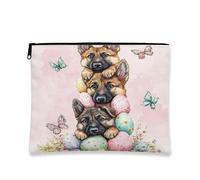 Borsa per il trucco con cucciolo di simpatico cane con uova di Pasqua, astuccio per cosmetici da donna, organizer portatile in tela con cerniera, borsa da toilette primaverile per la cura della pelle