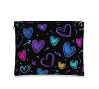 Borsa per il trucco con cuori colorati con scarabocchio, astuccio per cosmetici con cuore nero schizzato per donne, borsa portatile con cerniera, organizer da viaggio per articoli da toeletta per San