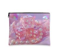 Borsa per il trucco con dadi alla pesca, borsa da viaggio per cosmetici con motivo a dadi glamour per donne, piccola borsa portatile in tela con cerniera, regalo divertente per la cura della pelle