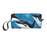 Borsa per il trucco con delfino acquerello resistente all'acqua organizer da viaggio per donne uomini mare oceano balena custodia per cosmetici con cerniera piccola borsa portatile per attrezzi