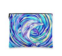 Borsa per il trucco con delfino, blu turbinio artistico, da viaggio, per donne, piccola borsa portatile in tela con cerniera, borsa da toeletta regalo estiva, Blu, 7x9 Inch, Delfino