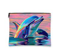 Borsa per il trucco con delfino, borsa da viaggio per cosmetici da donna, piccola borsa portatile in tela con cerniera, regalo da spiaggia per la cura della pelle, Multicolore, 7x9 Inch, Delfino
