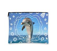 Borsa per il trucco con delfino, borsa da viaggio per cosmetici da donna, piccola custodia portatile in tela con cerniera, regalo da spiaggia per la cura della pelle, Blu, 7x9 Inch, Delfino