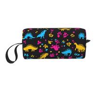 Borsa per il trucco con dinosauri colorati, resistente all'acqua, organizer da viaggio per articoli da toeletta per donne e uomini con stampa di zampe di dinosauro con cerniera piccola borsa portatile
