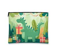 Borsa per il trucco con dinosauro, borsa da viaggio per bambini, piccola borsa portatile in tela con cerniera, regalo di compleanno per la cura della pelle, Verde, 7x9 Inch, Dinosauro