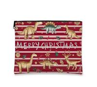Borsa per il trucco con dinosauro, borsa da viaggio per cosmetici a righe per bambini, organizer portatile in tela con cerniera, regalo per le vacanze, Rosso, 7x9 Inch, Dinosauri