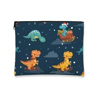 Borsa per il trucco con dinosauro, divertente astuccio da viaggio per bambini, piccolo organizer portatile con cerniera, borsa da toilette per la cura della pelle delle vacanze, Navy, 7x9 Inch