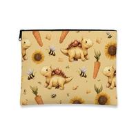 Borsa per il trucco con dinosauro, graziosa borsa da viaggio per bambini, organizer portatile con cerniera, regalo di compleanno decorativo per la cura della pelle, Giallo, 7x9 Inch, Dinosauro