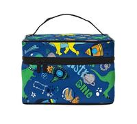 Borsa per il trucco con dinosauro nello spazio, graziosa borsa per cosmetici da donna, borsa da toeletta, grande borsa organizer da viaggio per il trucco