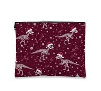 Borsa per il trucco con dinosauro, scheletro di dinosauro, borsa da viaggio per cosmetici, da donna, piccola borsa portatile in tela con cerniera, borsa per la cura della pelle delle vacanze, Borgogna