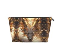 Borsa per il trucco con drago bianco con corna dorate, trousse da viaggio per articoli da toeletta da donna, borsa per il trucco in pelle, borsa per il trucco carina, Argento, Taglia unica