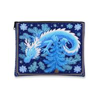 Borsa per il trucco con drago, borsa da viaggio per donne, piccola borsa portatile in tela con cerniera, borsa da toilette invernale per la cura della pelle, Blu, 7x9 Inch, Drago