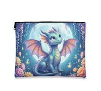 Borsa per il trucco con drago fantasy, borsa da viaggio per cosmetici da donna, organizer portatile in tela con cerniera, borsa da toilette primaverile per la cura della pelle, Blu, 7x9 Inch, Drago