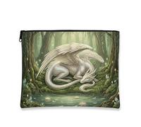 Borsa per il trucco con drago fantasy, borsa da viaggio per donne, piccola borsa portatile in tela con cerniera, borsa da toilette per la cura della pelle della natura, bianco, 7x9 Inch, Drago