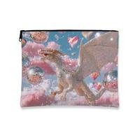 Borsa per il trucco con drago fantasy, con cristalli scintillanti, borsa da viaggio per donne, piccola borsa portatile in tela con cerniera, regalo per festival, Pesca, 7x9 Inch, Drago