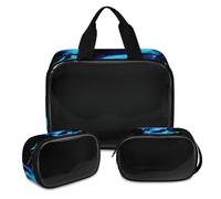 Borsa per il trucco con drago, per donne e uomini, blu con drago di fuoco, traslucido, borsa da doccia, 3 pezzi da viaggio per articoli da toeletta organizer per cosmetici, Colore, XL, Astuccio per