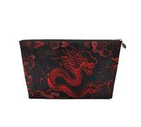 Borsa per il trucco con drago rosso su sfondo nero, trousse da viaggio per articoli da toeletta da donna, borsa per il trucco in pelle, borsa organizer per trucchi carina, Oro, Taglia unica