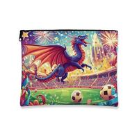 Borsa per il trucco con drago vivace, borsa da viaggio per cosmetici da donna, organizer portatile con cerniera, stagione delle partite di calcio, Blu, 7x9 Inch, Drago