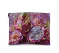 Borsa per il trucco con drago, vivace floreale e glitterato, borsa per cosmetici da donna, piccola borsa portatile in tela con cerniera, borsa da toeletta tropicale regalo per la cura della pelle