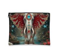 Borsa per il trucco con elefante bohémien, elegante astuccio da viaggio per donne, piccolo organizer portatile in tela con cerniera, borsa da toeletta regalo per festival, Rosso, 7x9 Inch, Elefant