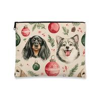 Borsa per il trucco con facce di cane, pochette da viaggio per cosmetici con ritratti di animali per le vacanze, organizer portatile in tela con cerniera, borsa da toilette natalizia per la cura dell