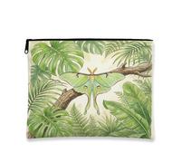 Borsa per il trucco con falene verdi, borsa da viaggio per donne e ragazze, borsa da viaggio per donne e ragazze, organizer portatile in tela con cerniera, 17,8 x 22,9 cm