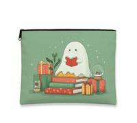 Borsa per il trucco con fantasma, astuccio per cosmetici da donna, organizer portatile con cerniera, borsa da toilette natalizia per la cura della pelle, Verde, 7x9 Inch, Fantasma