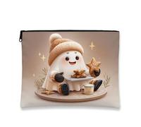 Borsa per il trucco con fantasma, borsa per cosmetici da donna, organizer portatile in tela con cerniera, borsa da toilette invernale per la cura della pelle, Crema, 7x9 Inch, Fantasma