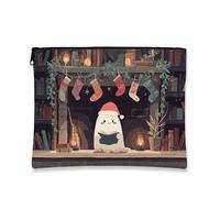 Borsa per il trucco con fantasma, borsa per cosmetici vintage da donna, organizer portatile in tela con cerniera, borsa da toilette natalizia per la cura della pelle, Multicolore, 7x9 Inch, Fantasma