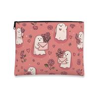 Borsa per il trucco con fantasma, fantasia floreale, borsa da viaggio per donne, organizer portatile in tela con cerniera, borsa da toilette per San Valentino, Pesca, 7x9 Inch, Fantasma