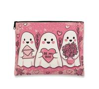 Borsa per il trucco con fantasma, fantasioso astuccio color pesca con design floreale per donne, organizer portatile in tela con cerniera per cosmetici per San Valentino, Pesca, 7x9 Inch, Fantasma