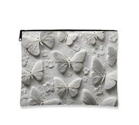 Borsa per il trucco con farfalla, elegante borsa da viaggio bianca floreale per donne, piccola borsa portatile in tela con cerniera, organizer per articoli da toeletta per la cura della pelle, bianco