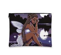 Borsa per il trucco con fata, viola pixel art, borsa da viaggio per donne, piccola borsa portatile in tela con cerniera, regalo notturno per la cura della pelle borsa da toilette organizer, Viola, 7x9