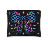 Borsa per il trucco con fiocco colorato, borsa da viaggio per cosmetici con motivo a scacchiera, organizer portatile in tela con cerniera, borsa da toilette per la cura della pelle delle vacanze, nero