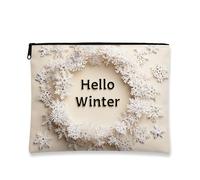 Borsa per il trucco con fiocco di neve, borsa da viaggio bianca invernale per donne, piccola borsa portatile in tela con cerniera, borsa da toilette per la cura della pelle delle vacanze, bianco, 7x9
