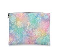 Borsa per il trucco con fiocco di neve, borsa da viaggio per cosmetici astratta colorata pastello per donne, piccola borsa portatile in tela con cerniera, organizer per articoli da toeletta invernali