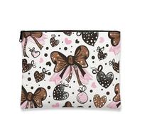 Borsa per il trucco con fiocco e cuore, graziosa borsetta da viaggio per cosmetici, da donna, piccola borsa portatile in tela con cerniera, regalo per festival e articoli da toeletta, bianco, 7x9 Inch