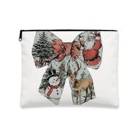 Borsa per il trucco con fiocco natalizio, borsa da viaggio vintage per cosmetici, da donna, piccola borsa portatile in tela con cerniera, borsa da toilette invernale per la cura della pelle, bianco