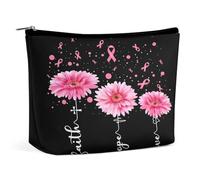 Borsa per il trucco con fiocco rosa, fede, speranza, amore e girasole, in PU, da viaggio, impermeabile, con cerniera, per donne, 6,8x5,9 pollici