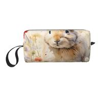 Borsa per il trucco con fiore di coniglio, organizer da viaggio resistente all'acqua, per donne e uomini, con coniglietto pasquale, con cerniera, piccola borsa per attrezzi portatile