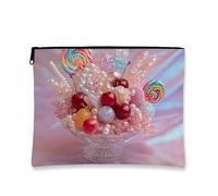 Borsa per il trucco con fiori di ciliegio, borsa da viaggio colorata in stile caramella per donne, piccola borsa portatile in tela con cerniera, borsa organizer per articoli da toeletta regalo dolce