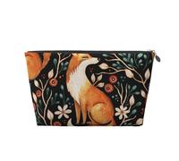 Borsa per il trucco con fiori di foresta e volpe, borsa da viaggio per articoli da toeletta da donna, borsa per il trucco in pelle, graziosa borsa per il trucco, Argento, Taglia unica