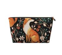 Borsa per il trucco con fiori di foresta e volpe, borsa da viaggio per articoli da toeletta da donna, borsa per il trucco in pelle, graziosa borsa per il trucco, Oro, Taglia unica