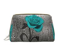 Borsa per il trucco con fiori rosa grigia,Grande sacchetto cosmetico in pelle portatile,Borsa da viaggio organizer impermeabile per articoli da toeletta, Fiore di rosa grigio verde acqua, Taglia unica