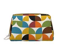 Borsa per il trucco con fiori rosa grigia,Grande sacchetto cosmetico in pelle portatile,Borsa da viaggio organizer impermeabile per articoli da toeletta, Modelli di arte moderna della metà del secolo,