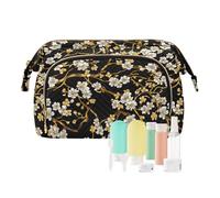 Borsa per il trucco con fiori vintage nera e oro con cerniera borsa per medicine borsa cambiamento borsa per trucco da viaggio